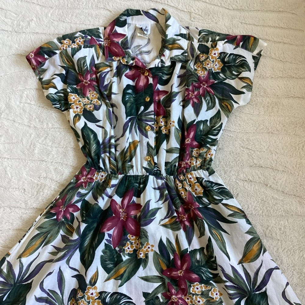 Vintage Tapestry Tropical Floral Dress – Size 14 – Made in USA - Picture 2 of 8